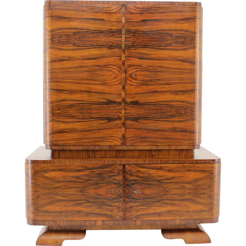 Art Deco vintage walnut cabinet, Czechoslovakia 1930s