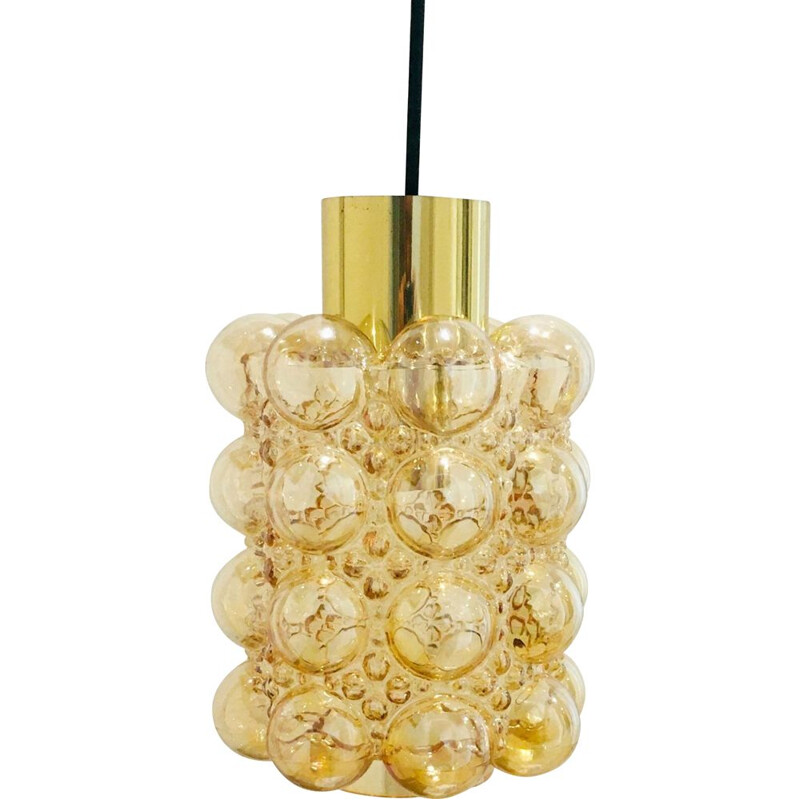 Vintage amber bubble glass suspension by Helena Tynell for Limburg, Germany 1960