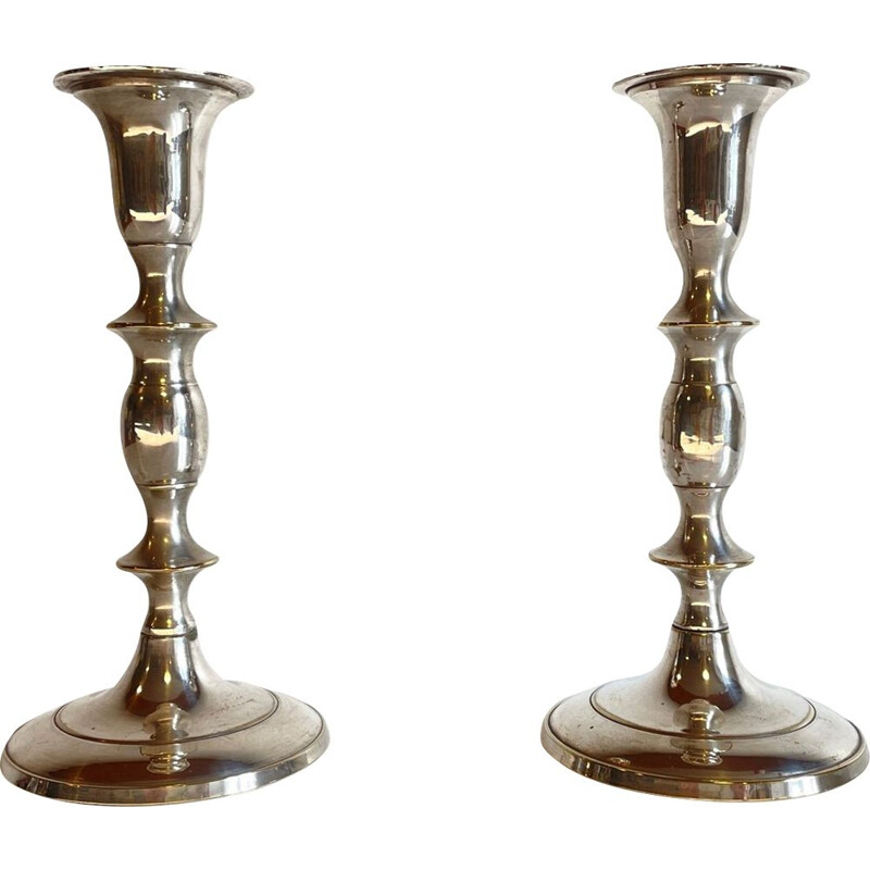 Pair of vintage silver metal candlesticks