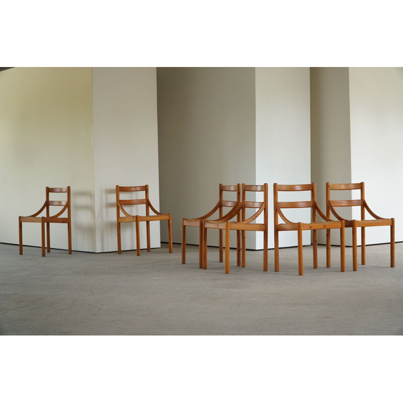 Ensemble de 6 chaises danoises vintage en pin et corde à papier, 1970