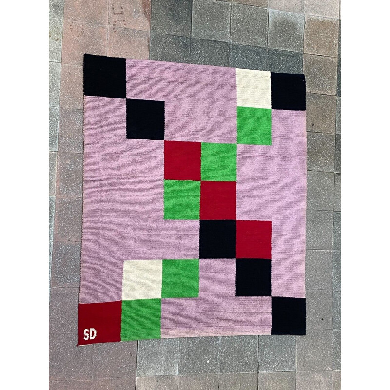 Vintage "Mots croisés" rug by Sonia Delaunay, 1967