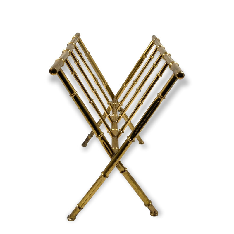 Hollywood regency vintage brass and bamboo magazine rack by Maison Bagues, France 1970s