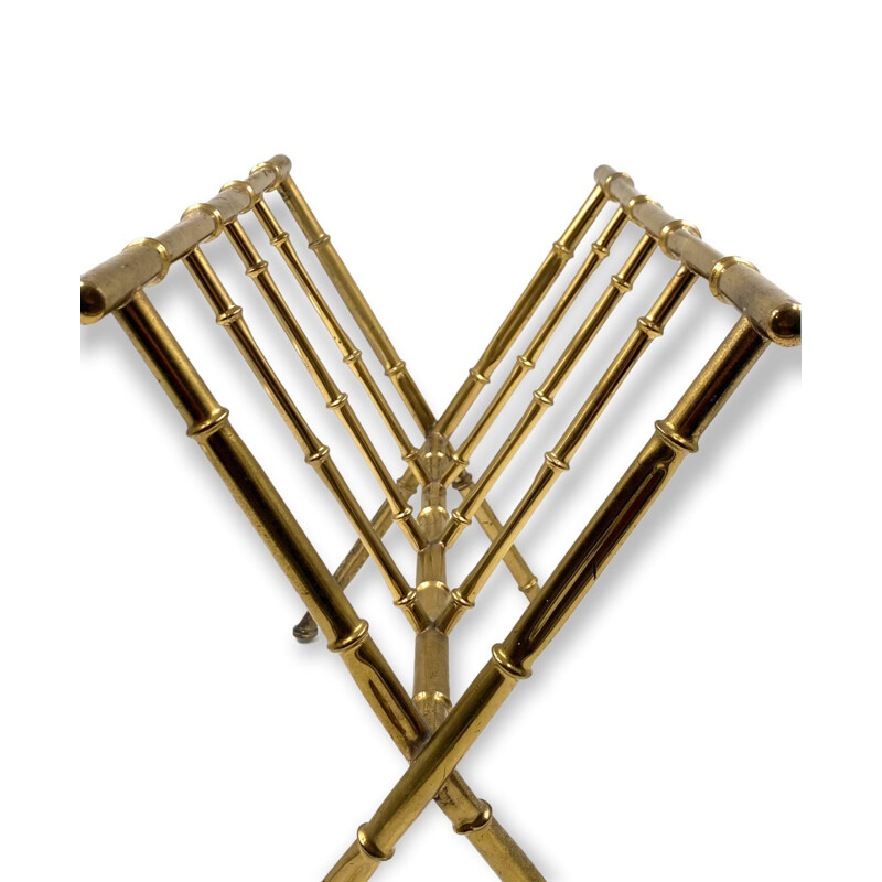 Hollywood regency vintage brass and bamboo magazine rack by Maison Bagues, France 1970s