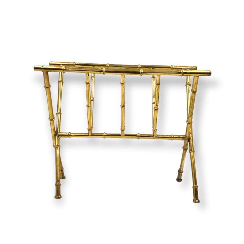 Hollywood regency vintage brass and bamboo magazine rack by Maison Bagues, France 1970s