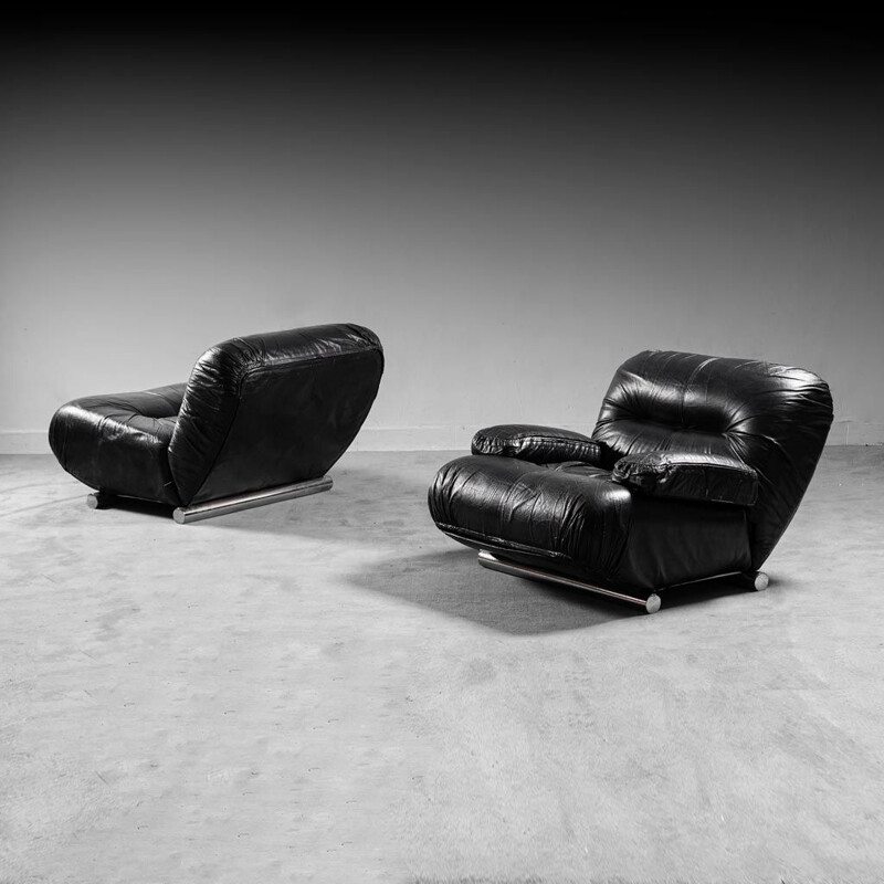 Ein Paar Vintage-Sessel aus schwarzem Leder von Giuseppe Munari, 1960