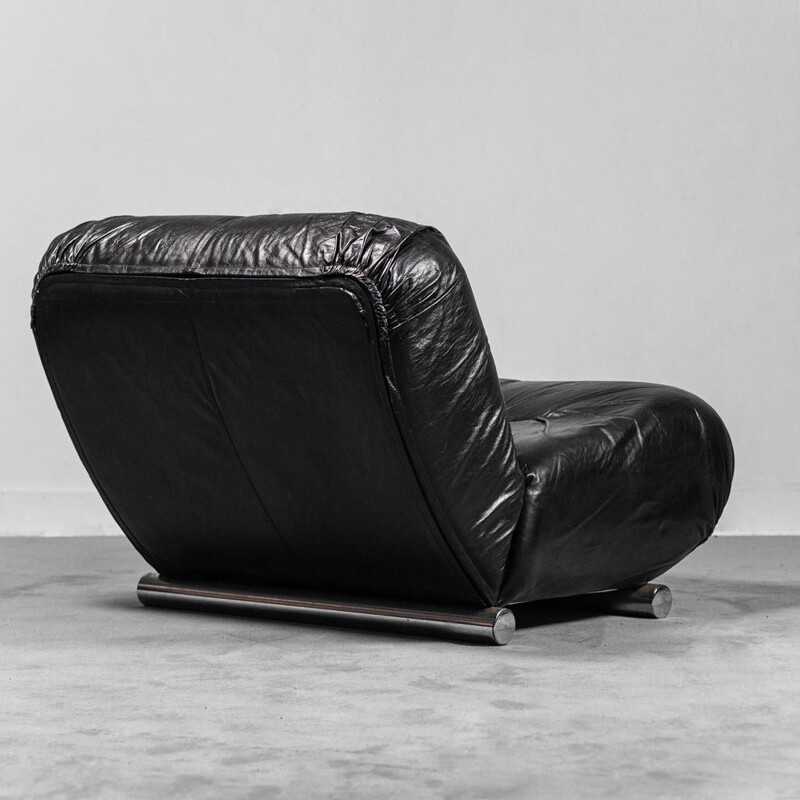 Pareja de sillones vintage de cuero negro de Giuseppe Munari, 1960