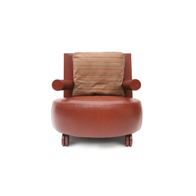 Red brown leather armchair, Antonio Citterio - 1970s