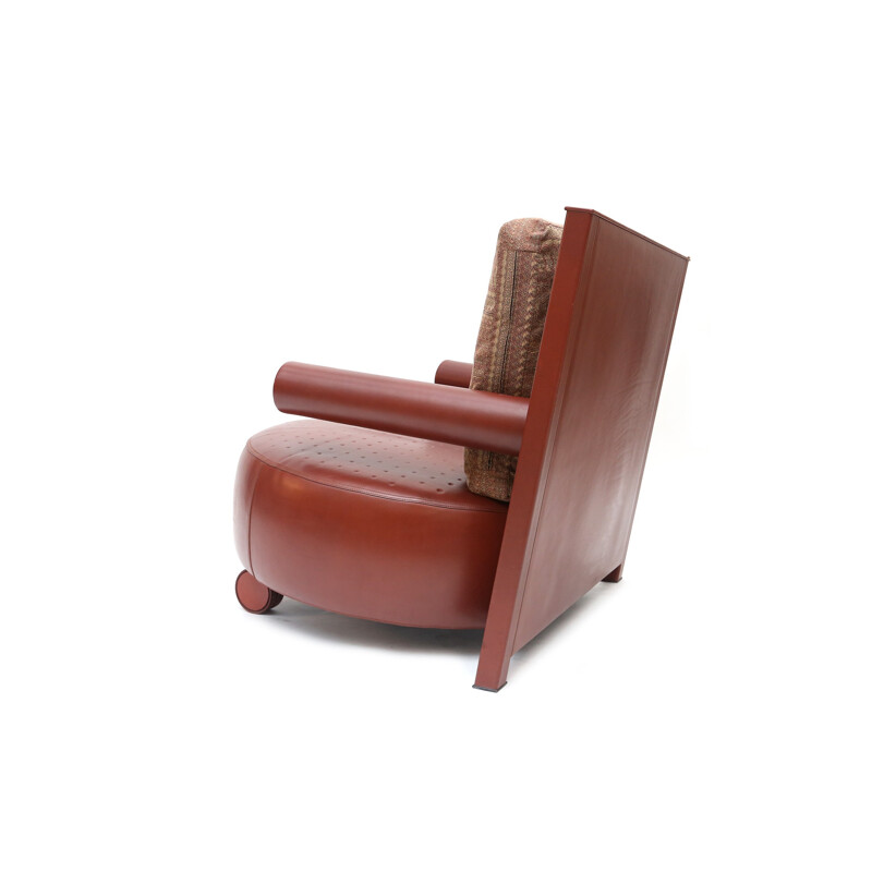 Red brown leather armchair, Antonio Citterio - 1970s