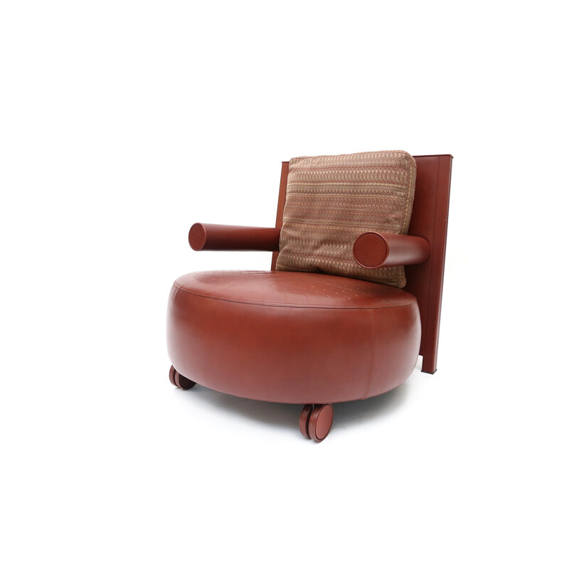 Red brown leather armchair, Antonio Citterio - 1970s