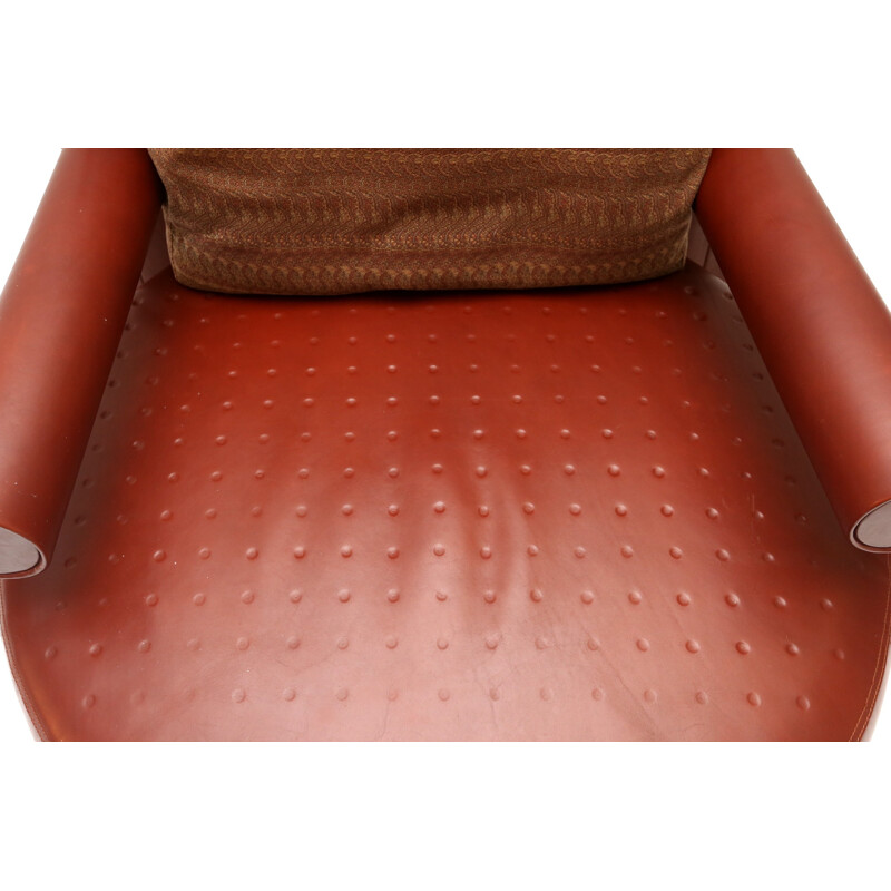 Red brown leather armchair, Antonio Citterio - 1970s