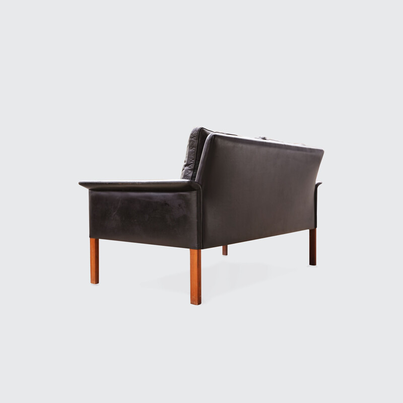 Vintage rosewood and black leather 2-seater sofa by Hans Olsen, Denmark 1960s