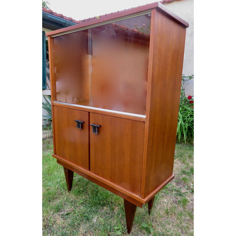 Vintage highboard with sliding glass doors, France 1955