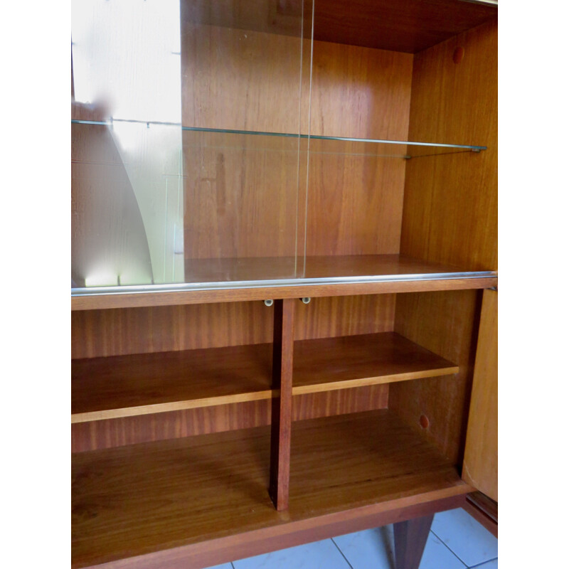 Vintage highboard with sliding glass doors, France 1955