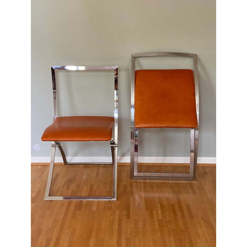 Pair of vintage chairs "Luisa" in chromed metal by Marcello Cuneo for Mobel, Italy 1970