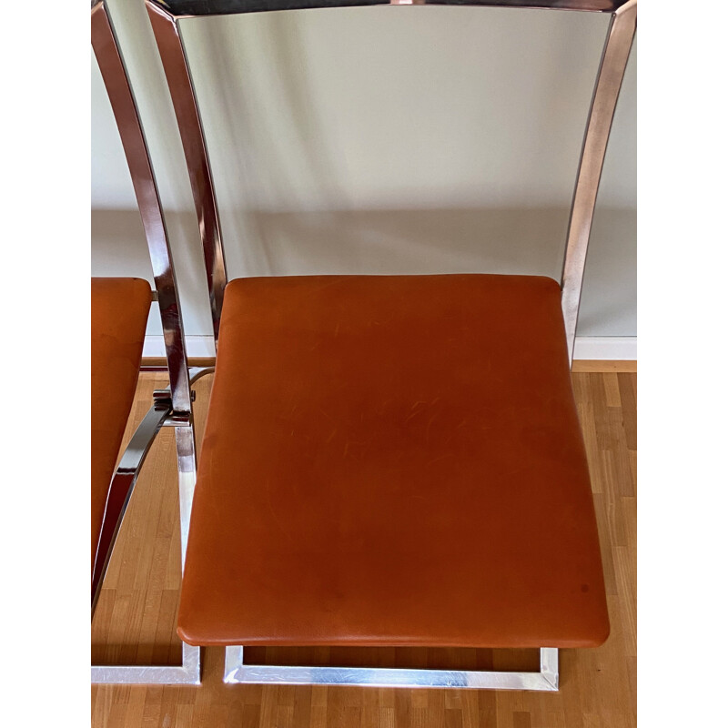 Paire de chaises vintage "Luisa" en métal chromé par Marcello Cuneo pour Mobel, Italie 1970