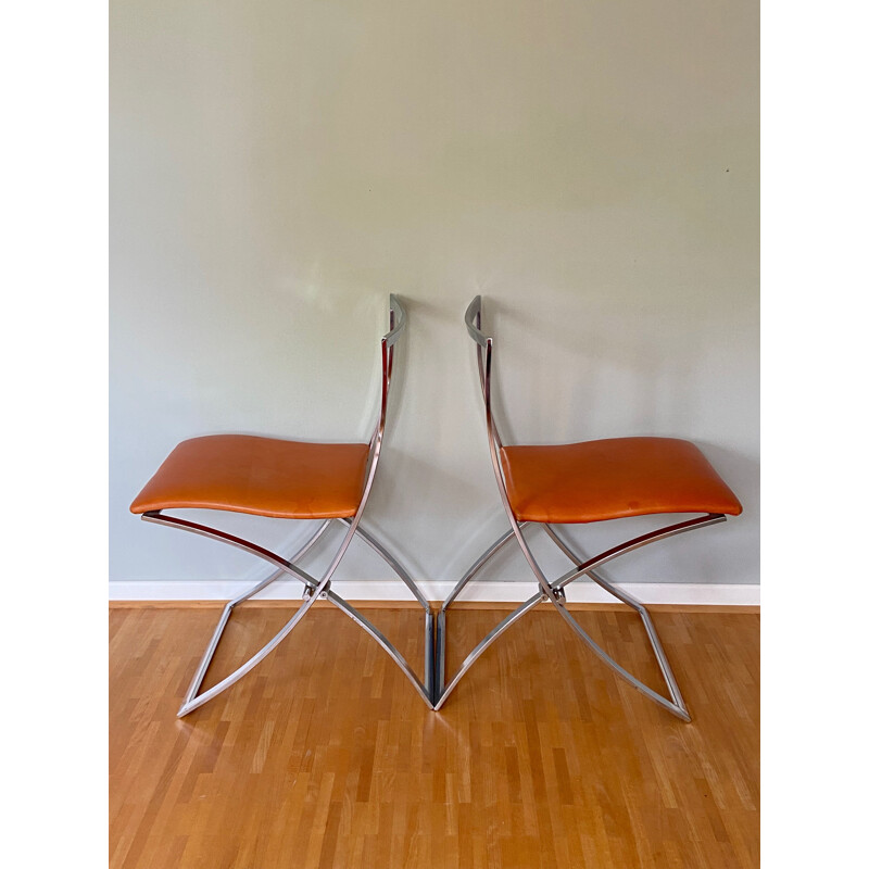 Pair of vintage chairs "Luisa" in chromed metal by Marcello Cuneo for Mobel, Italy 1970