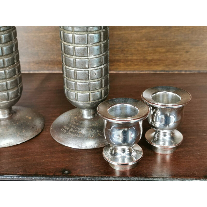 Paar vintage "Ww1 Trench Art" kandelaars met granaatappel houder en messing