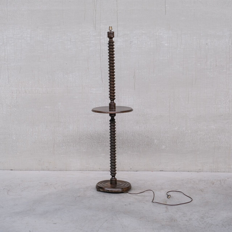 Lámpara de pie vintage art déco de roble de Charles Dudouyt, Francia 1940