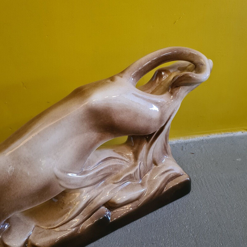 Vintage art deco escultura de uma pantera de cerâmica