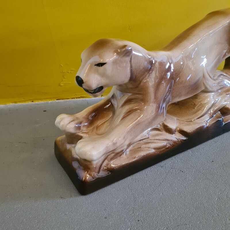 Vintage Art Deco Skulptur eines Panthers aus Keramik