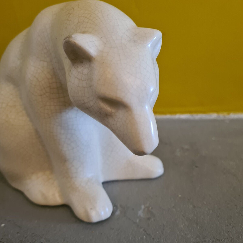 Sculpture Art Déco vintage en céramique d'un ours polaire, 1930