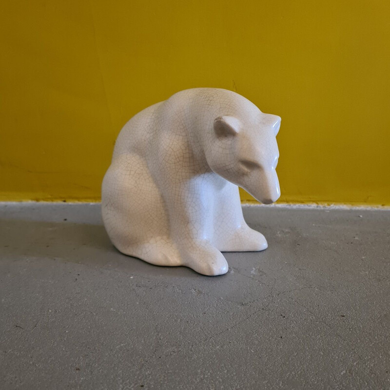 Art Deco vintage ceramic sculpture of a polar bear, 1930s