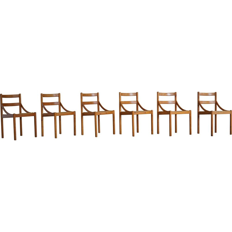 Set of 6 Danish mid century dining chairs in pine & papercord, 1970s