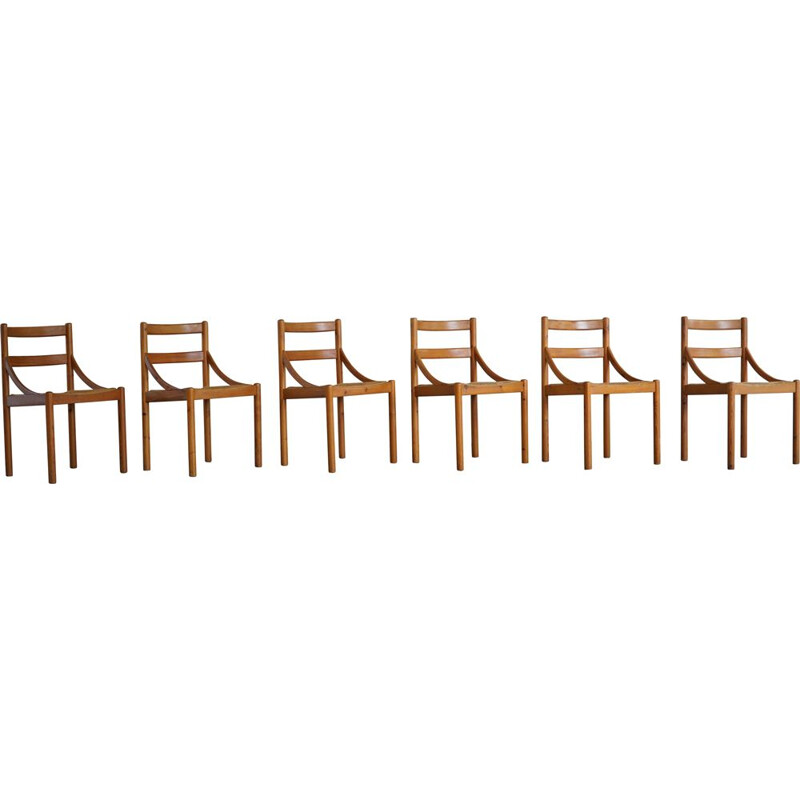 Satz von 6 dänischen Vintage-Stühlen aus Kiefernholz und Papierseil, 1970