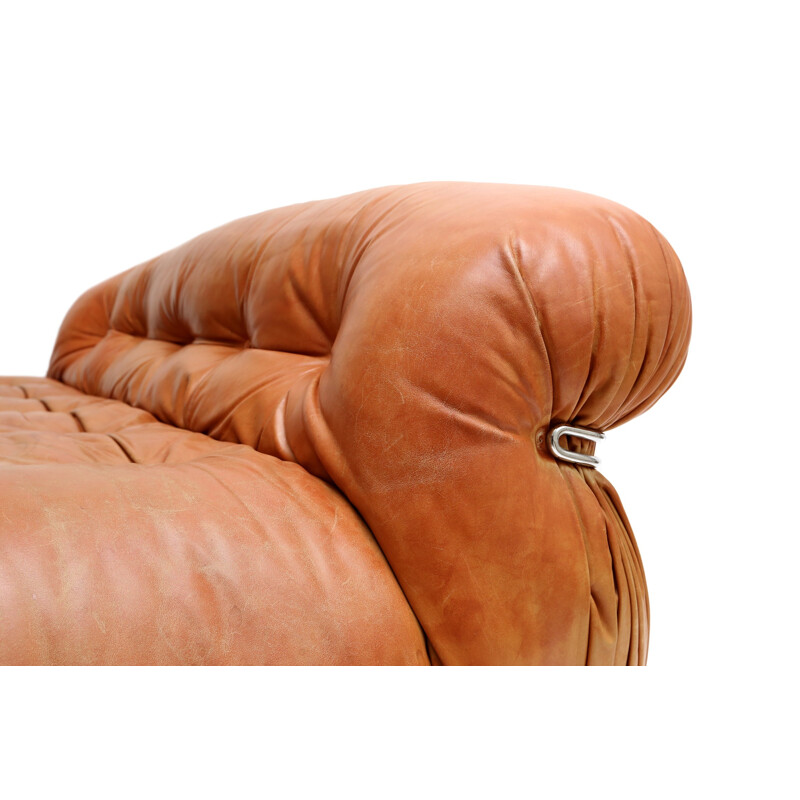 Soriana cognac leather sofa, Tobia SCARPA - 1970s