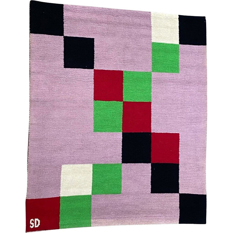 Vintage "Mots croisés" rug by Sonia Delaunay, 1967