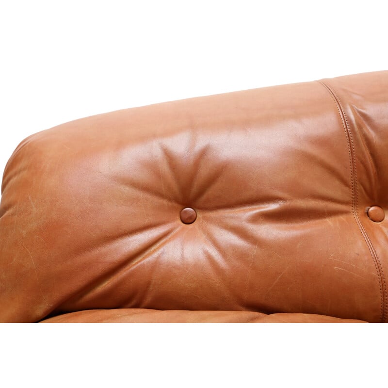 Soriana cognac leather sofa, Tobia SCARPA - 1970s