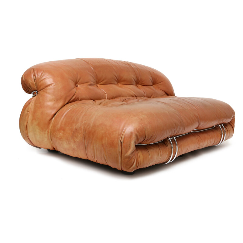 Soriana cognac leather sofa, Tobia SCARPA - 1970s