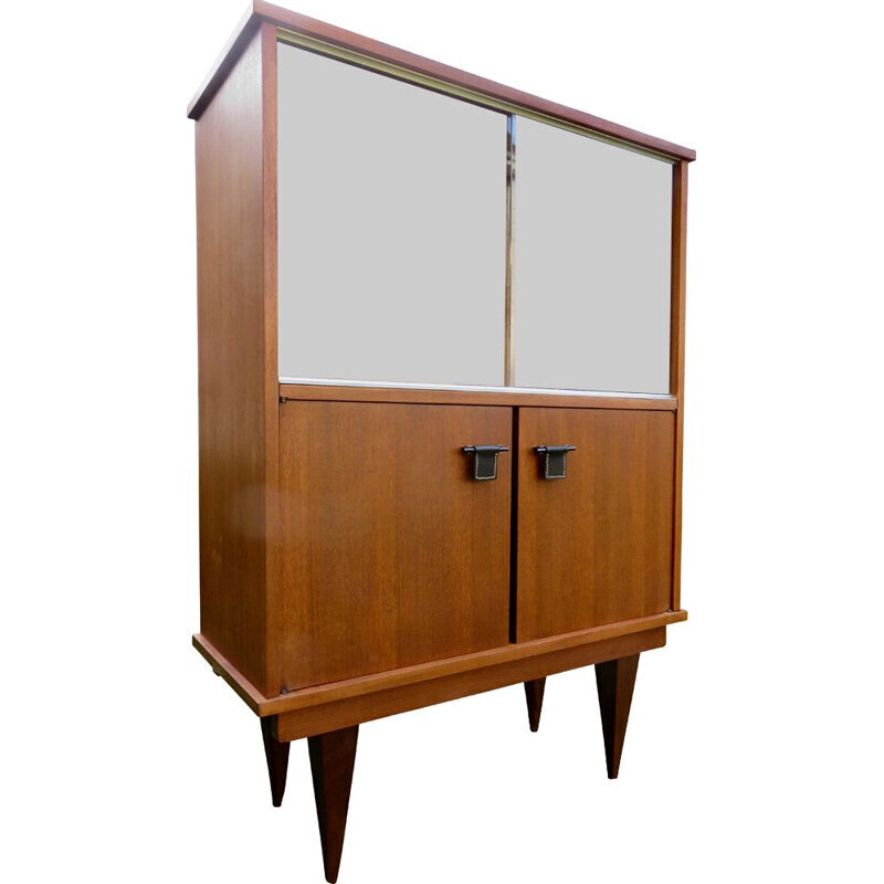 Vintage highboard with sliding glass doors, France 1955