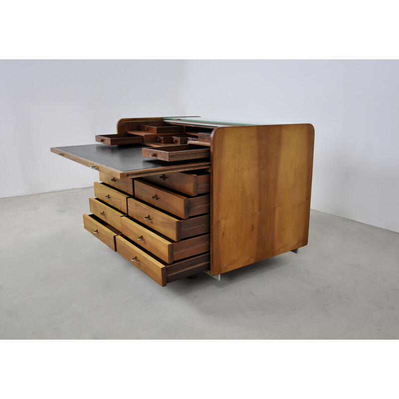 Vintage houten rollend bureau van Gianfranco Frattini voor Bernini, 1960