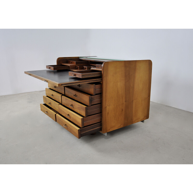 Vintage wooden rolling desk by Gianfranco Frattini for Bernini, 1960