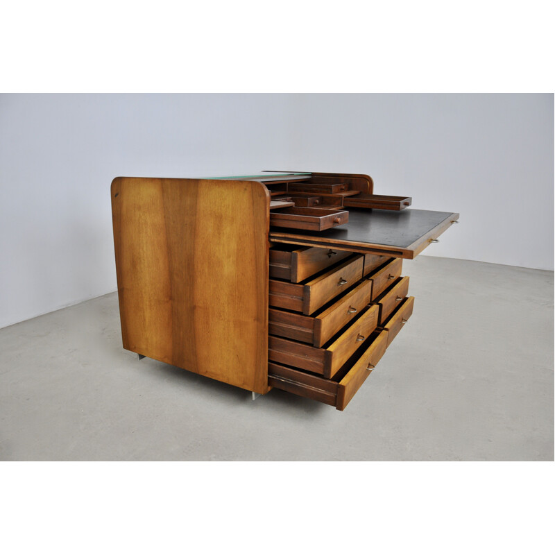 Vintage wooden rolling desk by Gianfranco Frattini for Bernini, 1960