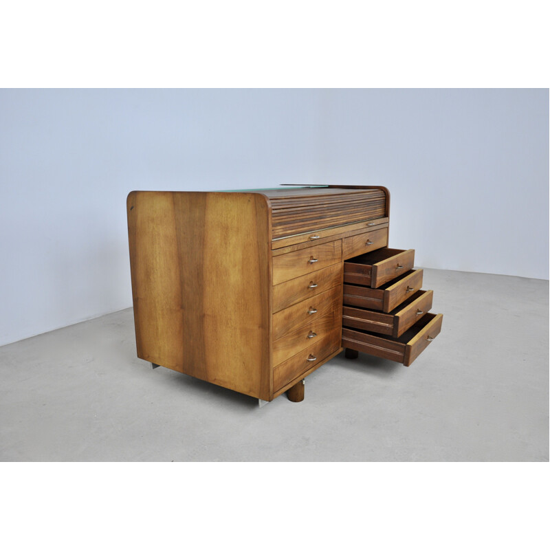 Vintage wooden rolling desk by Gianfranco Frattini for Bernini, 1960