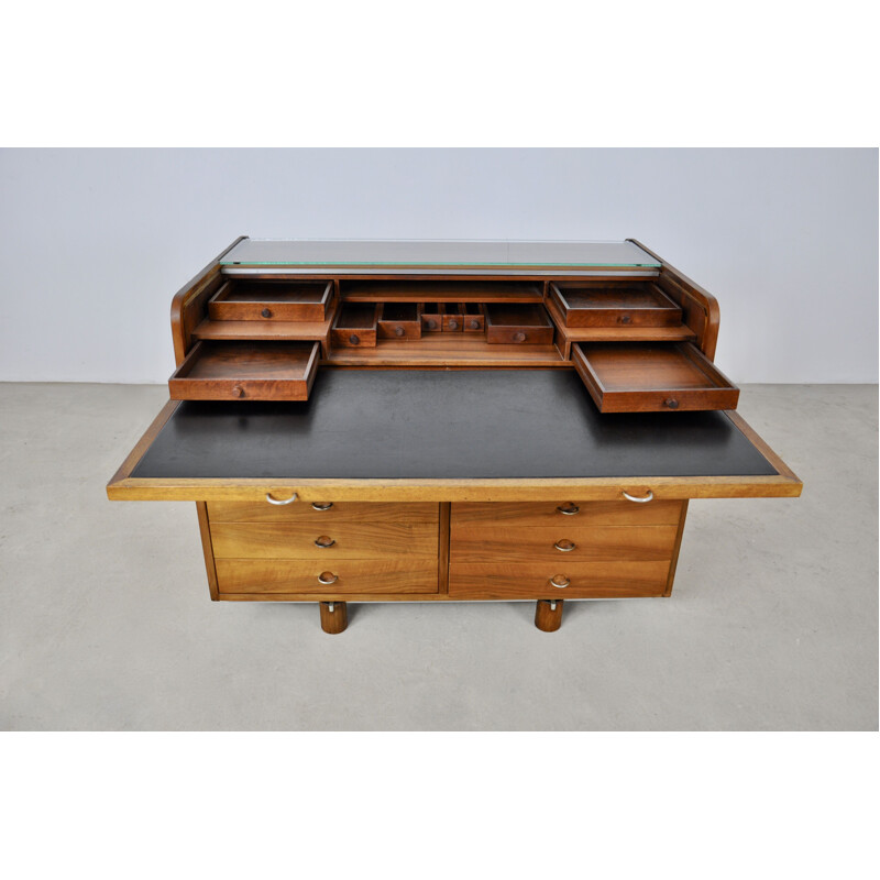 Vintage wooden rolling desk by Gianfranco Frattini for Bernini, 1960