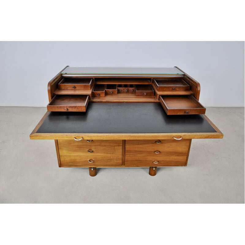 Vintage wooden rolling desk by Gianfranco Frattini for Bernini, 1960