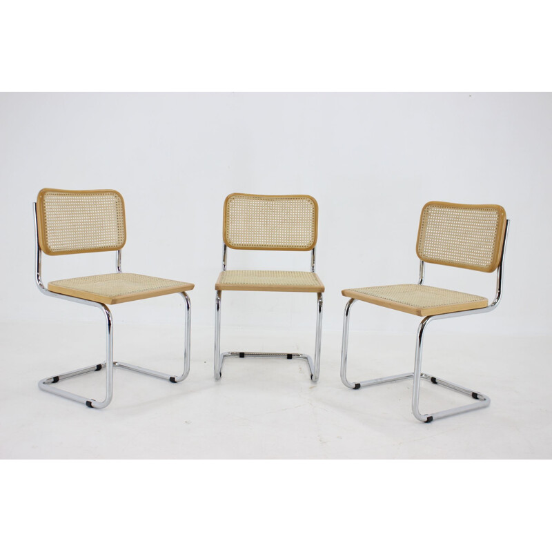 Ensemble de 3 chaises vintage chromées et cannées par Marcel Breuer, 1970