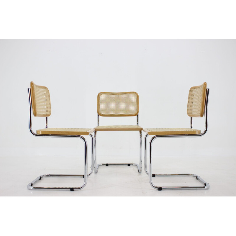 Ensemble de 3 chaises vintage chromées et cannées par Marcel Breuer, 1970