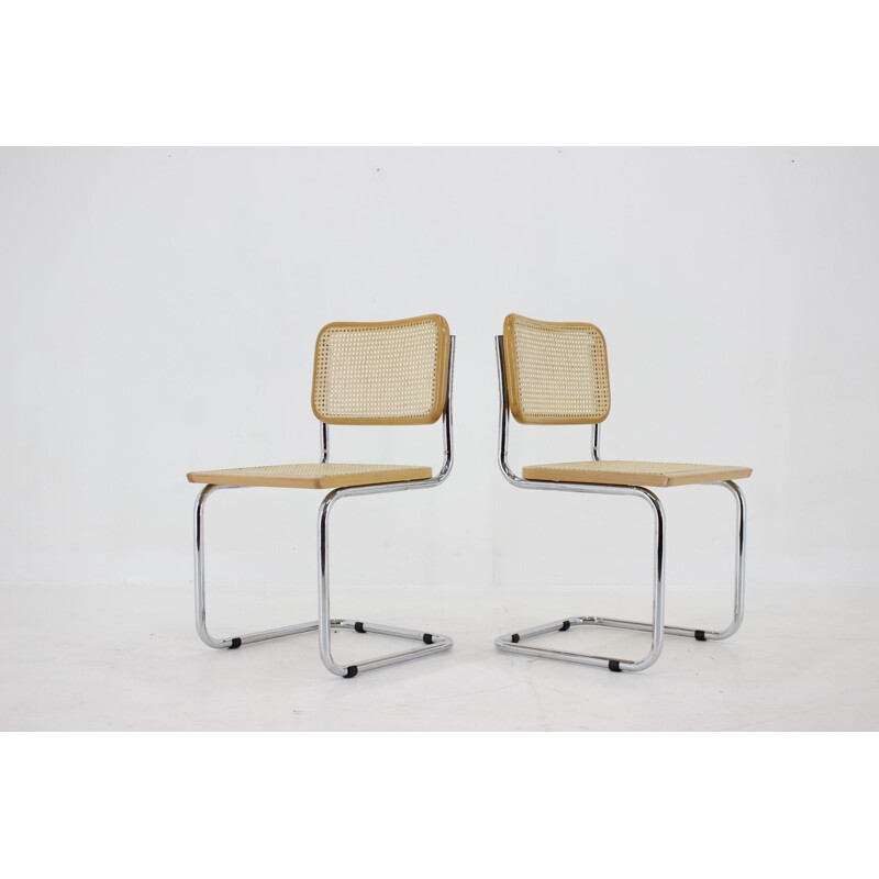 Set of 3 vintage chrome and cane chairs by Marcel Breuer, 1970s