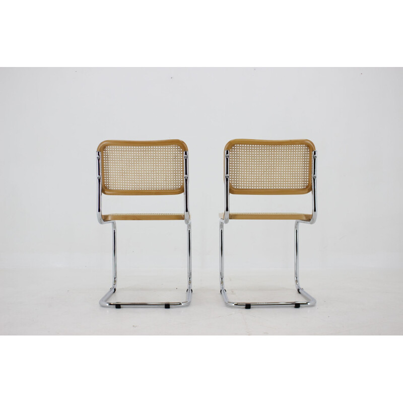 Ensemble de 3 chaises vintage chromées et cannées par Marcel Breuer, 1970