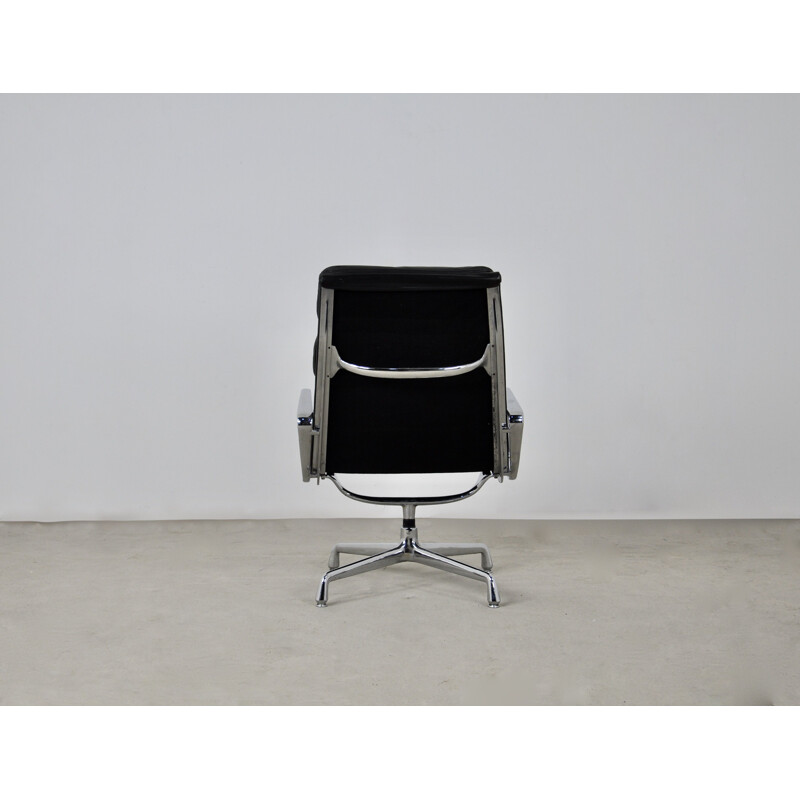 Vintage black leather Soft Pad chair by Charles & Ray Eames for Herman Miller, 1970