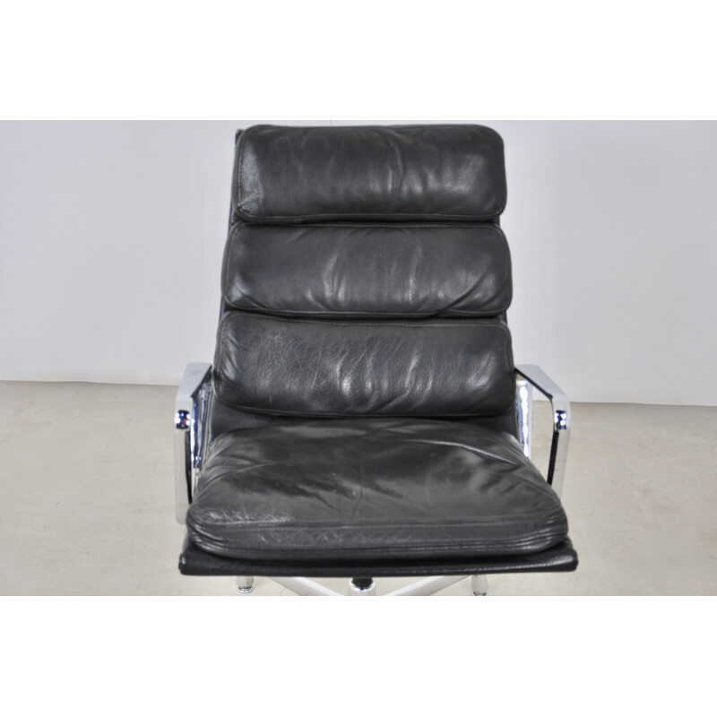 Vintage black leather Soft Pad chair by Charles & Ray Eames for Herman Miller, 1970