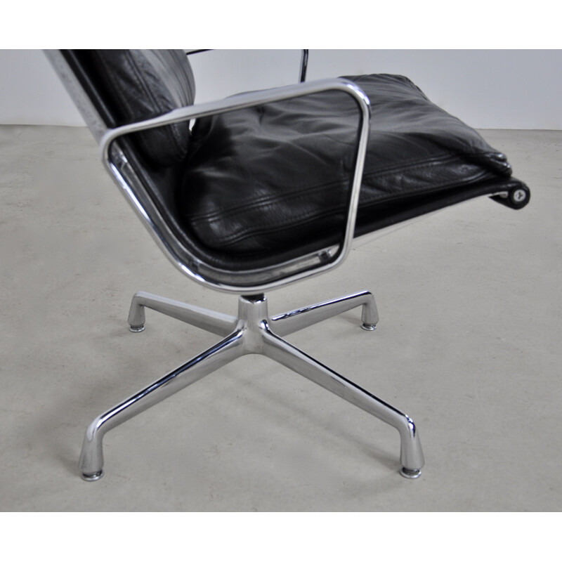 Vintage black leather Soft Pad chair by Charles & Ray Eames for Herman Miller, 1970