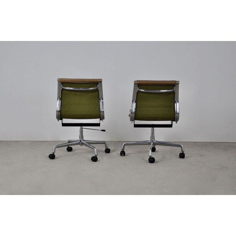 Pair of vintage brown leather Soft Pad armchairs by Charles & Ray Eames for Icf, 1970