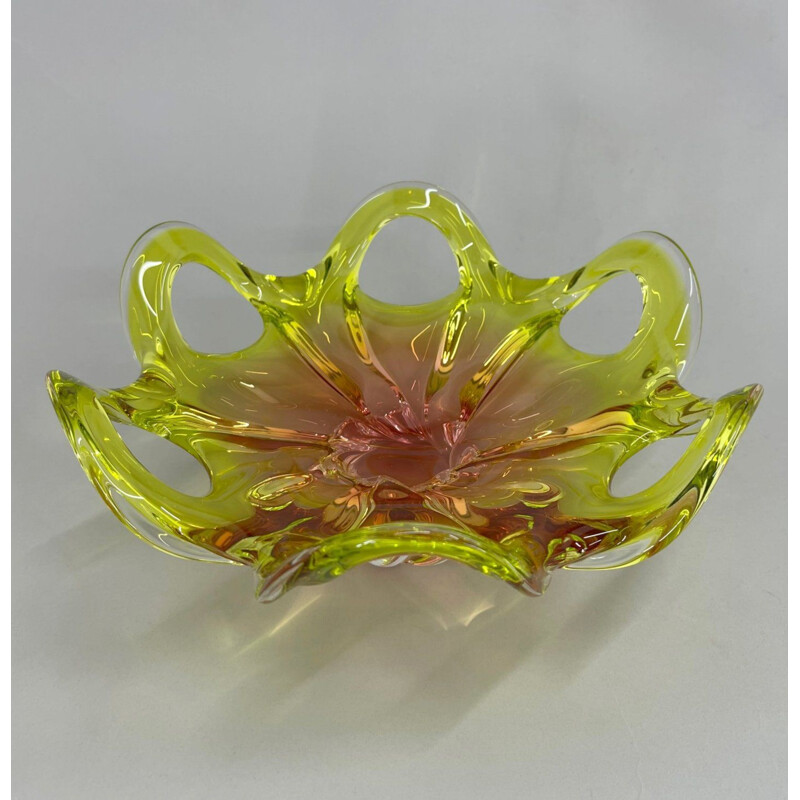 Bol vintage en verre d'art par Josef Hospodka pour Chribska Glassworks, Tchécoslovaquie 1960