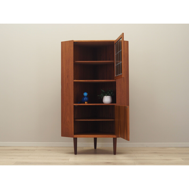 Teak vintage corner display cabinet, Denmark 1970s