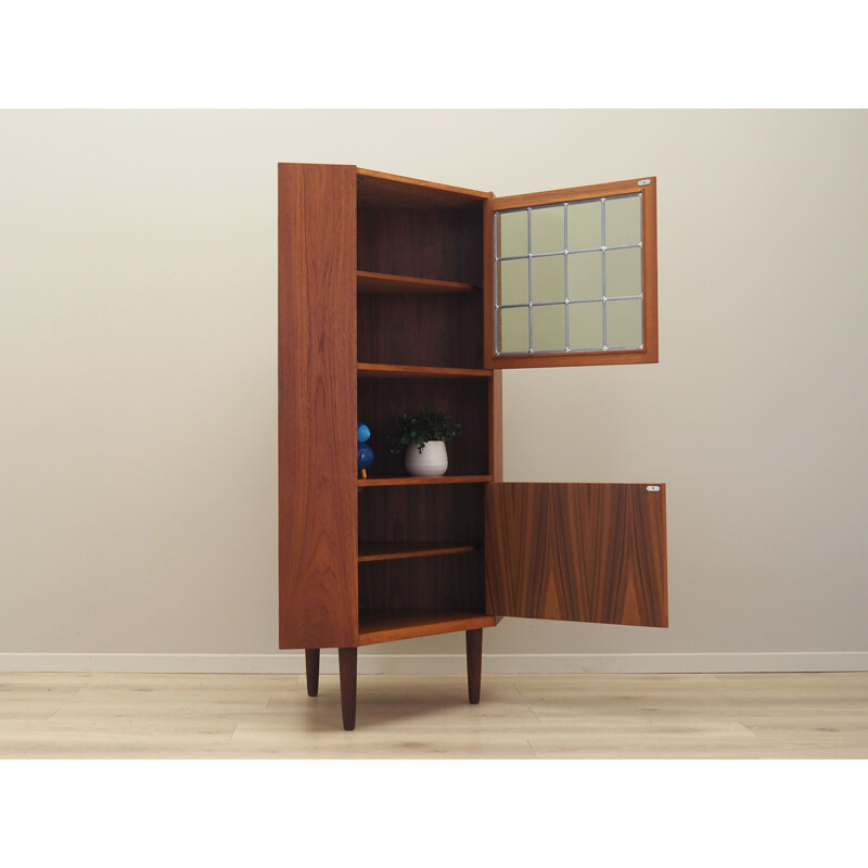 Teak vintage corner display cabinet, Denmark 1970s